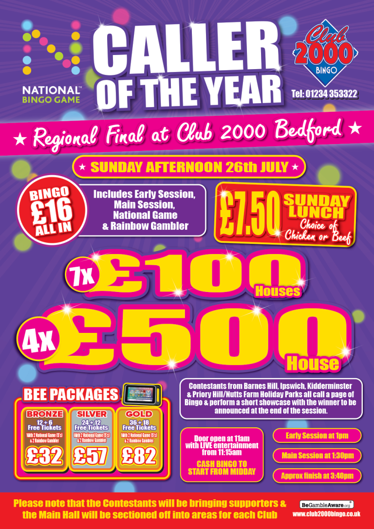 30403 Bedford National Bingo Game Caller of the Year Sun Aft 26th July A4 Leaflet L
